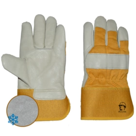 Перчатки "РосМарка" кожаные комбинированные (2506), белый/желтый, иск. мех