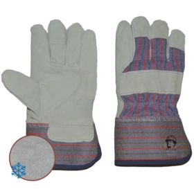 Перчатки "РосМарка" спилковые комбинированные (2110), серый/синий/красный, иск. мех