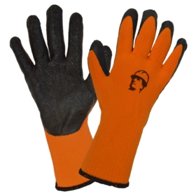 Перчатки "РосМарка" хб/пэ 10G с рельефным латексным покрытием, оранжевый/черный (95гр)