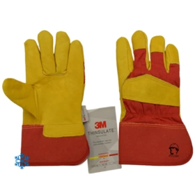 Перчатки "РосМарка" кожаные комбинированные (2401), желтый/красный, утеплитель Thinsulate