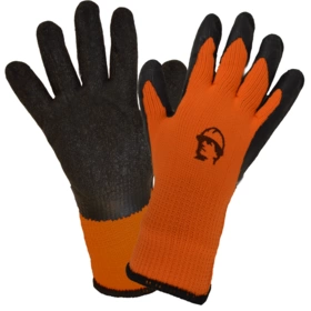 Перчатки "РосМарка" хб/пэ 10G с рельефным латексным покрытием, оранжевый/черный (65гр)